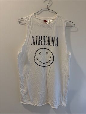 NIRVANA White Kids Graphic Muscle Tank with Black Logo